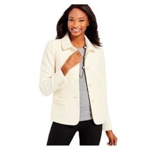 TALBOTS Off White Boucle Ruffle Trim Jacket 12 New no tag